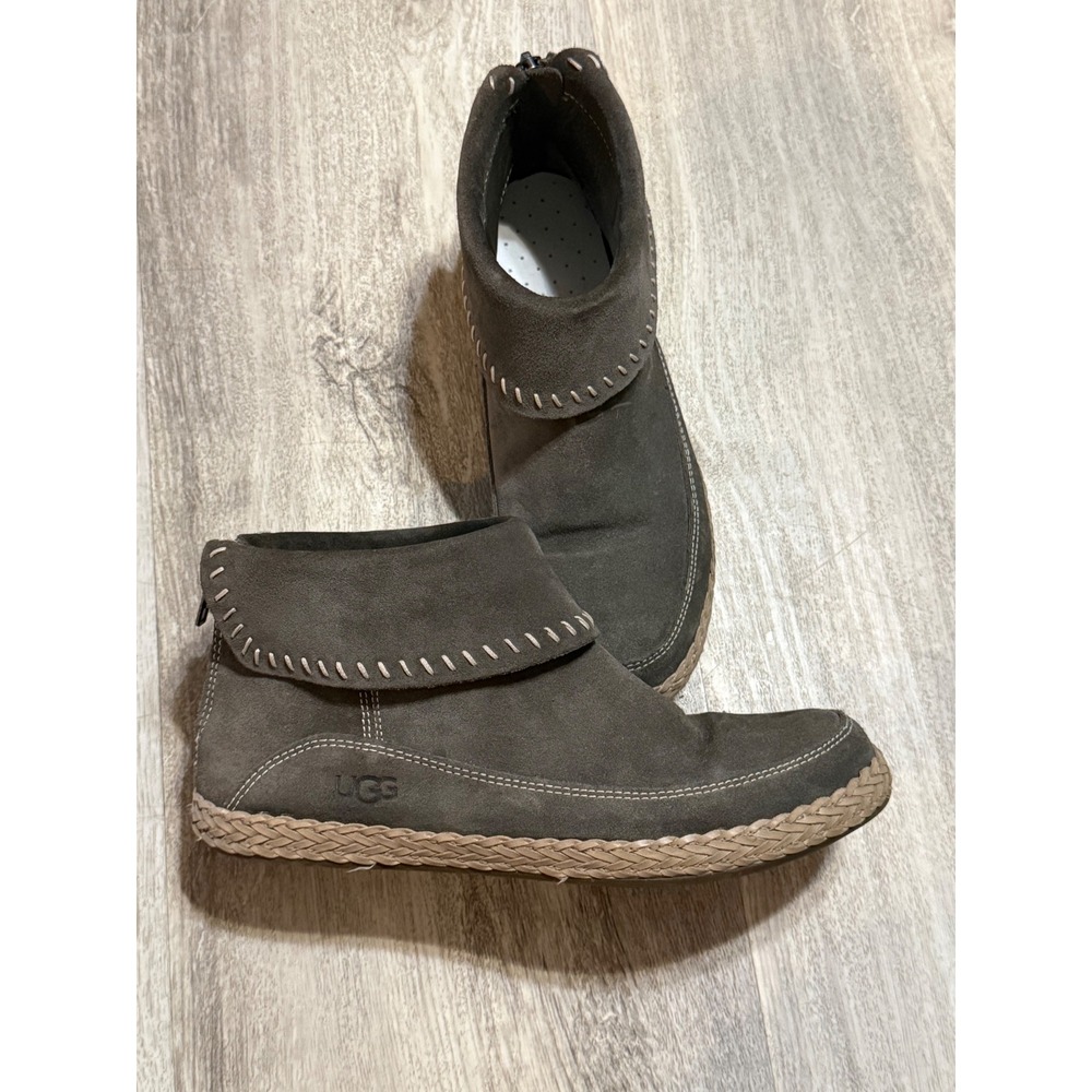 UGG Elora Grey Suede Whipstitch Braided Ankle Boots‎ 1104653 Womens Size 7